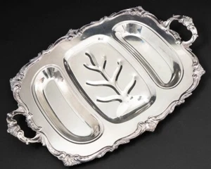 Eton Large Silverplate Divided Meat Serving Tray with Well Handled 24" x 16" - Picture 1 of 5
