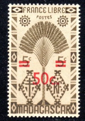 1945 Madagascar SC# 261 - Traveler's Tree Overprinted with New Value - M-H - Image 1 of 2