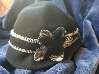 Sombrero cubo negro floral 100 % lana SCALA PRONTO para mujer vintage Fedora retro Foto 1 de 4
