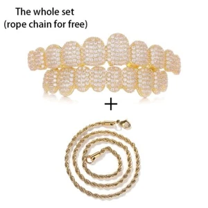 2PCS 10 Teeth Grillz Set Iced Out CZ Out Grillz for Men Grills Hip Hop Jewelry - Picture 1 of 16