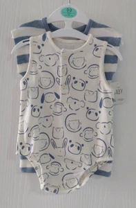 Baby Jungen 0-3 Monate Baumwollstrampler & Body 2-teiliges Set Tiere & Streifen  - Bild 1 von 9