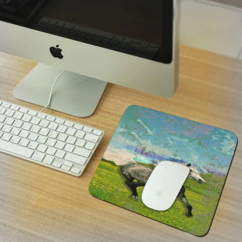 Dappled Gray Arabian Mare Buttercup Flowers Mousepad Rubber Rectangle Thick - Image 1 of 1