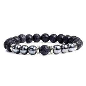 Pulsera lava con hematite para hombre bolas 6mm - Imagen 1 de 1