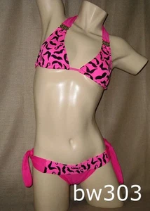 Sexy Traje de Baño Bikini Brasileño Estampado FUCSIA NUEVO CON ETIQUETAS X-Pequeñas-Cups A & B - Imagen 1 de 1