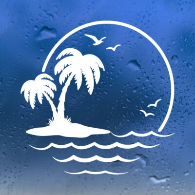 Palm Trees Gulls V1 Vinyl Decal Seagull Beach Sun Water Summer Die Cut Sticker - Изображение 1 из 4
