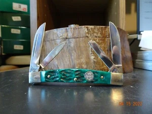 BUCK CREEK CUTLERY 3 5/8" CLOSED GREEN PICK BONE 4 BLADE CONGRESS 1095 S.S BLADE - Picture 1 of 12