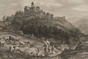 GRÜNEWALD (*1801) nach RICHTER (*1803), Die Kiensburg, um 1840, Sst. Romantik - Bild 1 von 4
