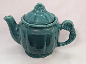 Vintage Shawnee Pottery Tea Pot Green Turquose Flower Handle Lid 1940s USA - Picture 1 of 2