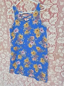 NWT GIRL'S SZ JUNIOR M PINK COLORFUL FLORAL SLEEVELESS DRESS - Picture 1 of 14