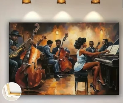 Pintura em tela preta elegante atmosfera jazz afro-americano 20x30 impressão música - Imagem 1 de 3