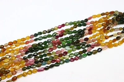 Natural Multi Tourmaline Smooth Nuggets 5–10mm | 8" Strand - Image 1 of 4