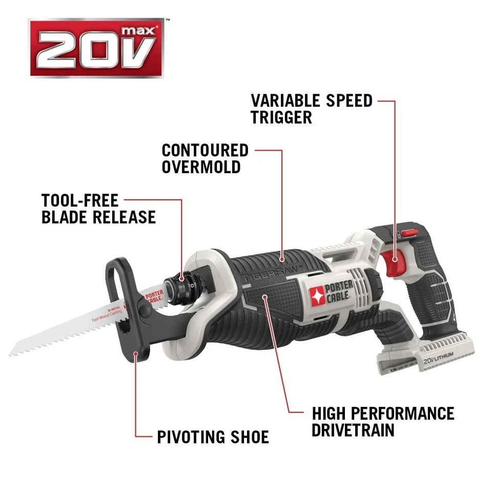 PORTER-CABLE PCC670B 20-Volt MAX Cordless Reciprocating Tigersaw TOOL ONLY - Image 1 of 4