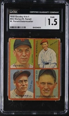 1935 GOUDEY R321 4 IN 1 #29 RICK FERRELL/WES FERRELL/FRITZ OSTERMUELLER/BILL WER - Image 1 of 2