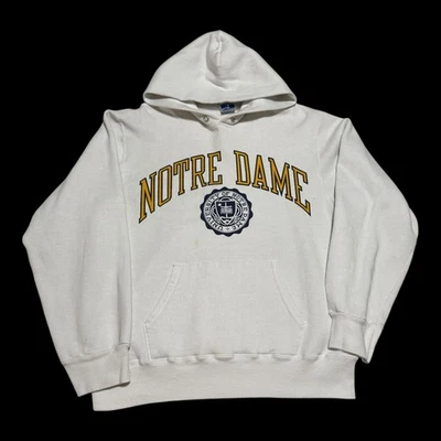 Sudadera con capucha blanca manchada vintage años 90 Notre Dame University XL Foto 1 de 4