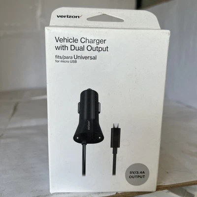 Cargador de vehículo Verizon con doble salida TF. 5V, 3.4A. Se adapta a Micro USB Universal. Foto 1 de 4