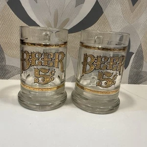 2 tazas de cerveza de colección gigantes de vidrio pesado 5 centavos Stein letras de oro 22K - Imagen 1 de 10