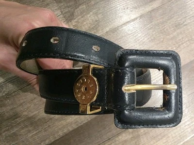 Cinturón De Colección Perry Ellis Azul Marino Dorado Hebilla Cuero M Preppy Elegante Formal  Foto 1 de 4