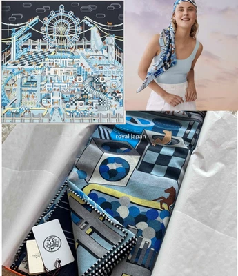 Unused w/box HERMES Carre 140 Horse Club Cashmere Silk Wrap  / US duty free - Image 1 of 4