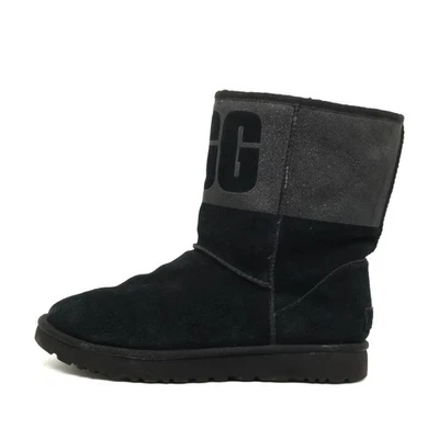 UGG Damen Classic Logo Stiefel Schwarz Wildleder Mittel Wärmend EU 42 - Bild 1 von 4