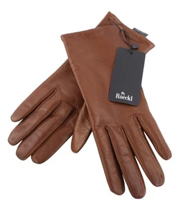 ROECKL Women Gloves 7,5 Brown Leather Shiny Wool Cashmere Lined Logo Casual - Picture 1 of 9