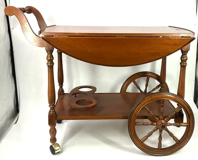 Carro de té italiano de hojas caídas carro de barra MCM carro de servir de madera maciza 34 x 27 x 24 Foto 1 de 4