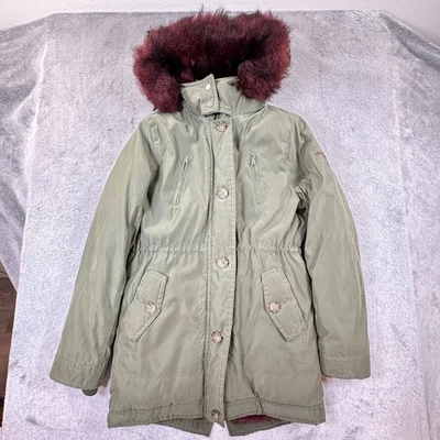 Abercrombie Parka Kids Faux Fur Lined Jacket Girls 13/14 Olive Green Hooded Coat - Image 1 of 4