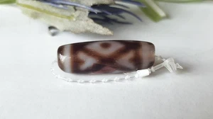 SCHMUCK-STCK Walze Achat gebohrt, tibetisch Motive Batik Look - Picture 1 of 3