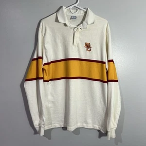 Vintage Boston College Streifen weiß gelb Langarm Rugby Polo Shirt Herren XL - Bild 1 von 11