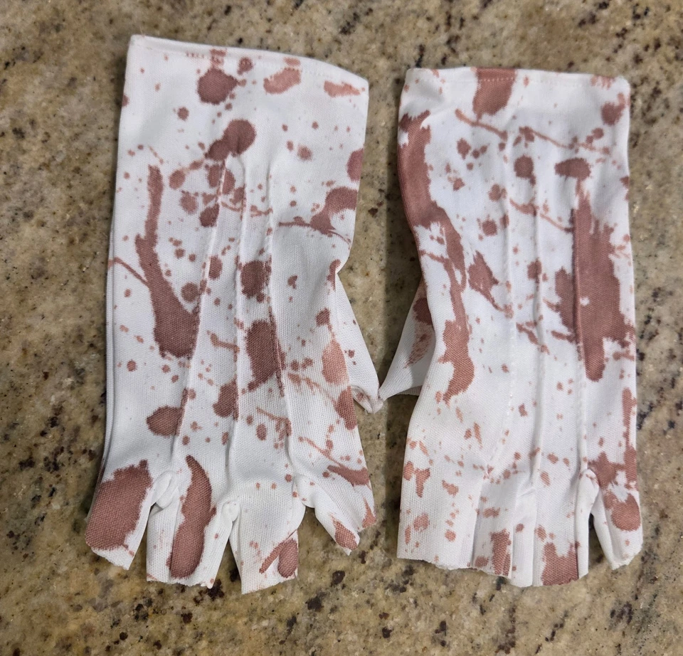 Fingerless White Fake Bloody Gloves Art the Clown Costume Pennywise One Size - Image 1 of 4