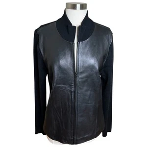 Vintage Mossimo Jacket Womens XL Black Leather Wool Full Zip Grunge Moto - Picture 1 of 10