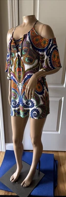 TRINA TURK Paisley Cover Up Swimwear Dress One Piece Lace Up Resort Size S Multi - Image 1 of 4