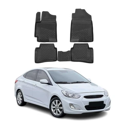 OMAC Floor Mats Liner for Hyundai Accent 2018-2022 Black TPE All-Weather 4 Pcs - Image 1 of 4