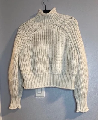 H&M Super Chunky 奶油燕麦高领舒适毛衣女式小号 Rory 码 — 第 1/3 张图片