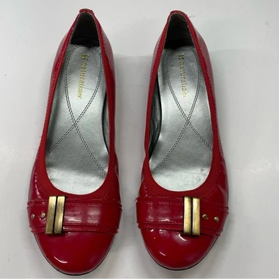 Pisos de ballet Coqueta de charol rojo naturalizador con acento dorado talla 7,5 Foto 1 de 4