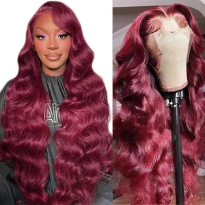 Pelucas delanteras de encaje borgoña 99j cabello humano 13x6 cuerpo onda encaje pelucas delanteras humano... - Imagen 1 de 8