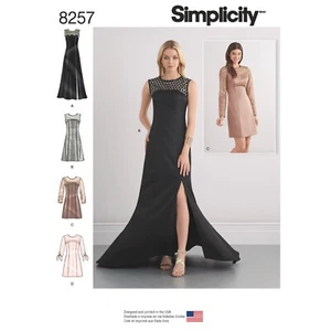 Simplicity Pattern 8257 Ms Formal Gown/Cocktail Dress w/Seam Detail ~ Sleeve Opt - Picture 1 of 2