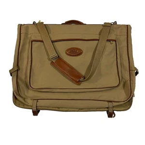 Eddie Bauer Edition Ford Khaki Canvas & Leather Garment Bag Luggage Travel Bag - Picture 1 of 12