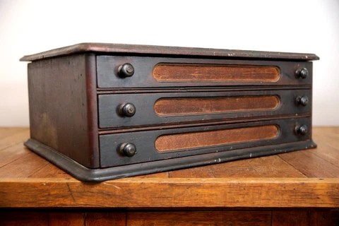 Antique 3 Drawer Spool Thread Cabinet apothecary letterpress wood file map box Cover