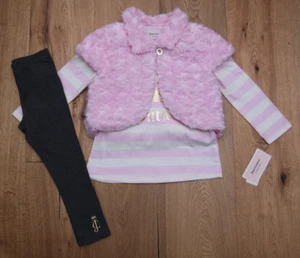 Juicy Couture 3 Piece Long Sleeve Shirt, Vest & Leggings Set~ Pink, Ivory & Gray - Picture 1 of 4