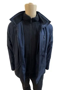 Designer Calvin Klein Men Hooded Navy Blue Jacket with Inner Fleece Bib S $250 - Picture 1 of 11