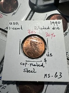 LINCOLN CENT 1990 PENNY ROTATED DIE 30% ERROR COIN UNC - Picture 1 of 6