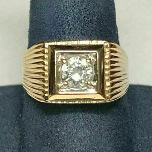 1.90 Ct Round Cut Moissanite Men's Solid Engagement Ring 14K Yellow Gold Plated