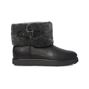 UGG CLASSIC BERGE MINI BLACK SUEDE WATERPROOF SHEEPSKIN BOOTS SIZE US 7 NEW - Picture 1 of 6