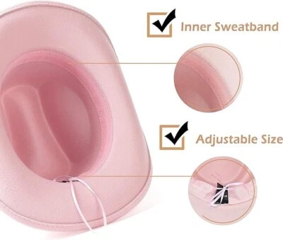 Sombrero de Vaquero Western Vaquera Hombres Mujeres - Banda Tribal Fieltro Ala Ancha Estilo Rodeo Foto 1 de 2