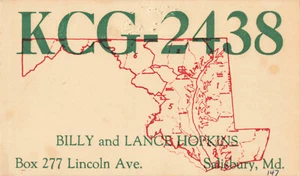 Scheda QSL radio CB USA KCG 2438 Salisbury Maryland vintage - Foto 1 di 2