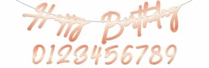 ROSE GOLD HAPPY BIRTHDAY LETTER BANNER W/ NUMBERS PREMIUM PARTY DECORATIONS - 1M - Picture 1 of 1