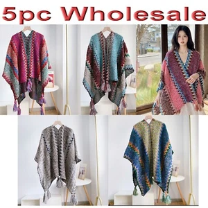 5pc Wholesale Women Bohemian Crochet Poncho Shawl Wrap Knitwear free size Mix - Picture 1 of 6