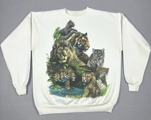 Vintage Crewneck Sweatshirt Animal Cats Nature Tigers Made In USA Sz L Hanes - Picture 1 of 13
