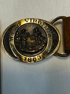 "Hebilla de cinturón ovalada de bronce West Virginia WV Statehood Heritage Womans con cinturón de 23""" - Imagen 1 de 12