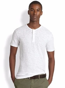 VINCE Men Short Sleeve Soft Slub Cotton Henley Tee Shirt Top White NEW - Picture 1 of 1